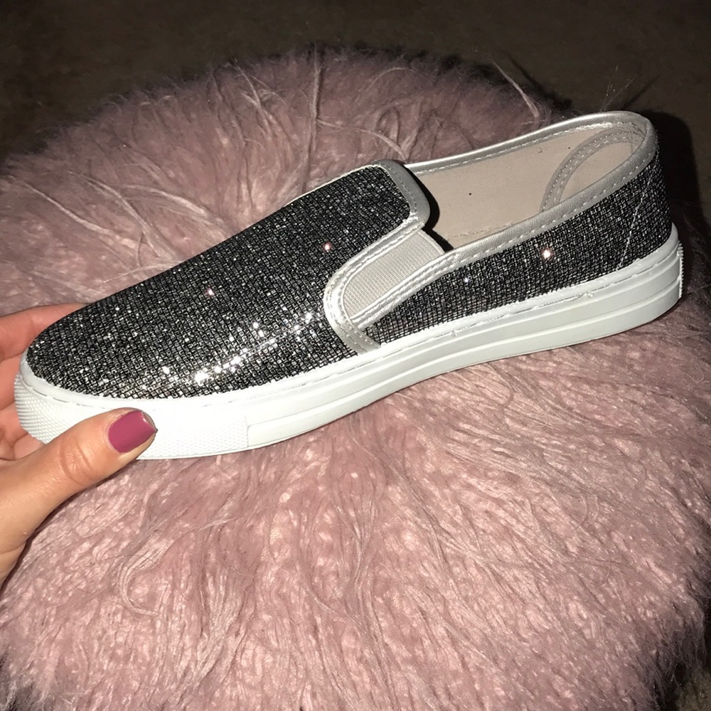 Silver glitter slip on shoes, women’s size 10